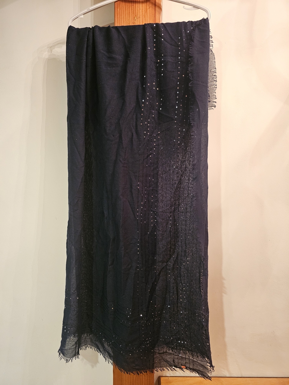 Elegant Black Sheer Sequin Scarf